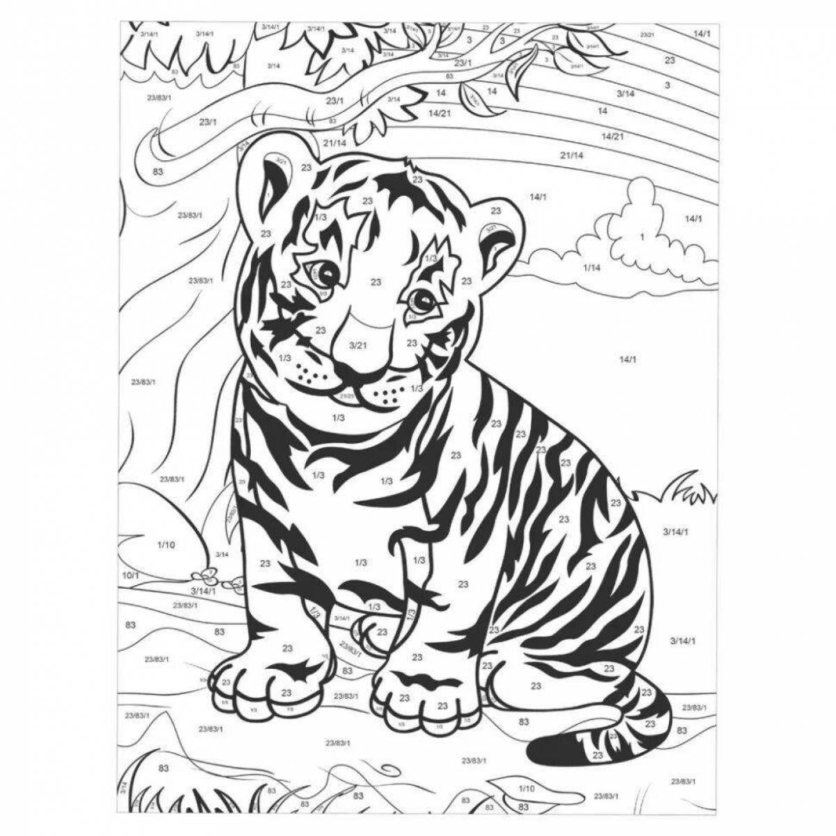 Tiger art coloring by numbers