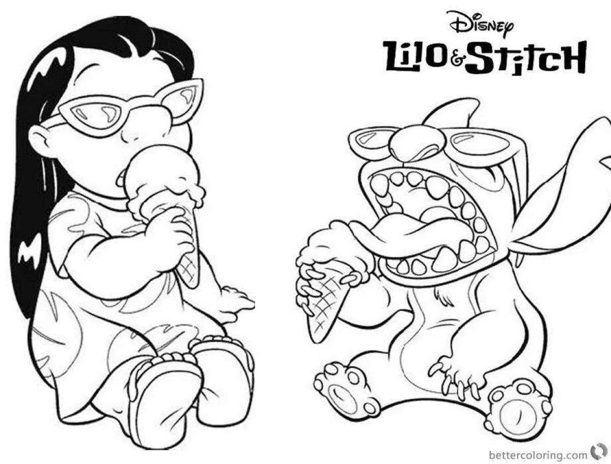 Playful stitch and angel coloring page