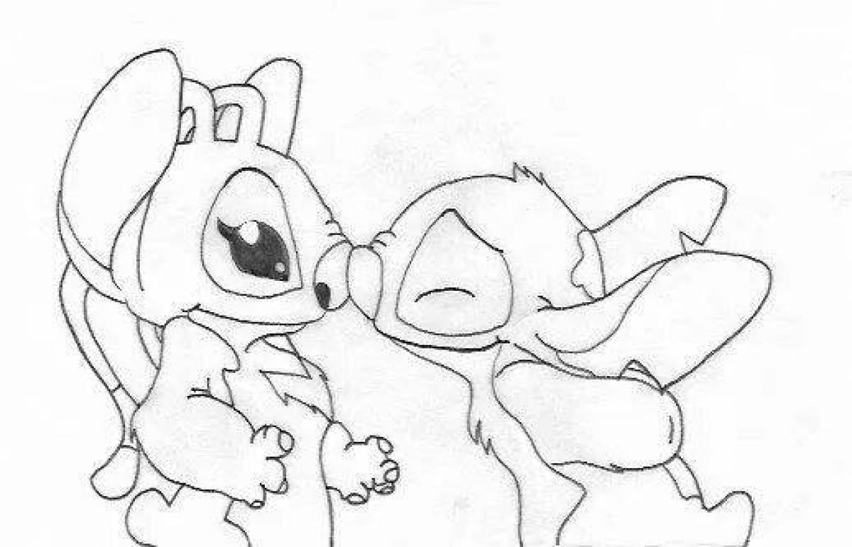 Cute stitch and angel coloring page