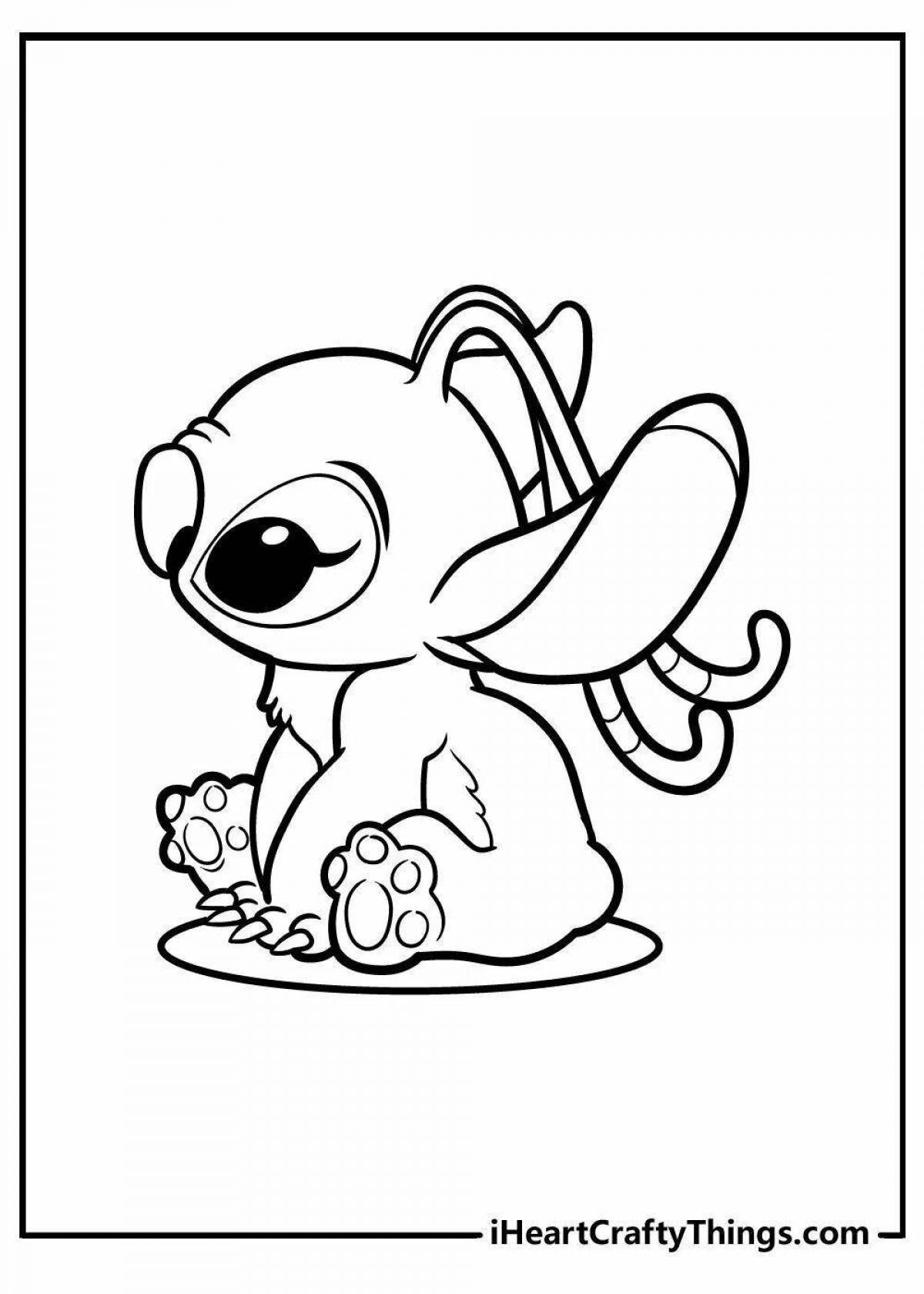 Charming stitch and angel coloring page