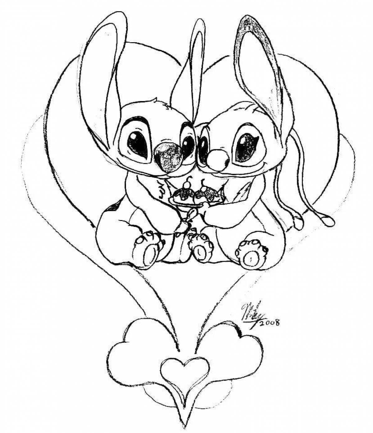 Vivacious stitch and angel coloring page