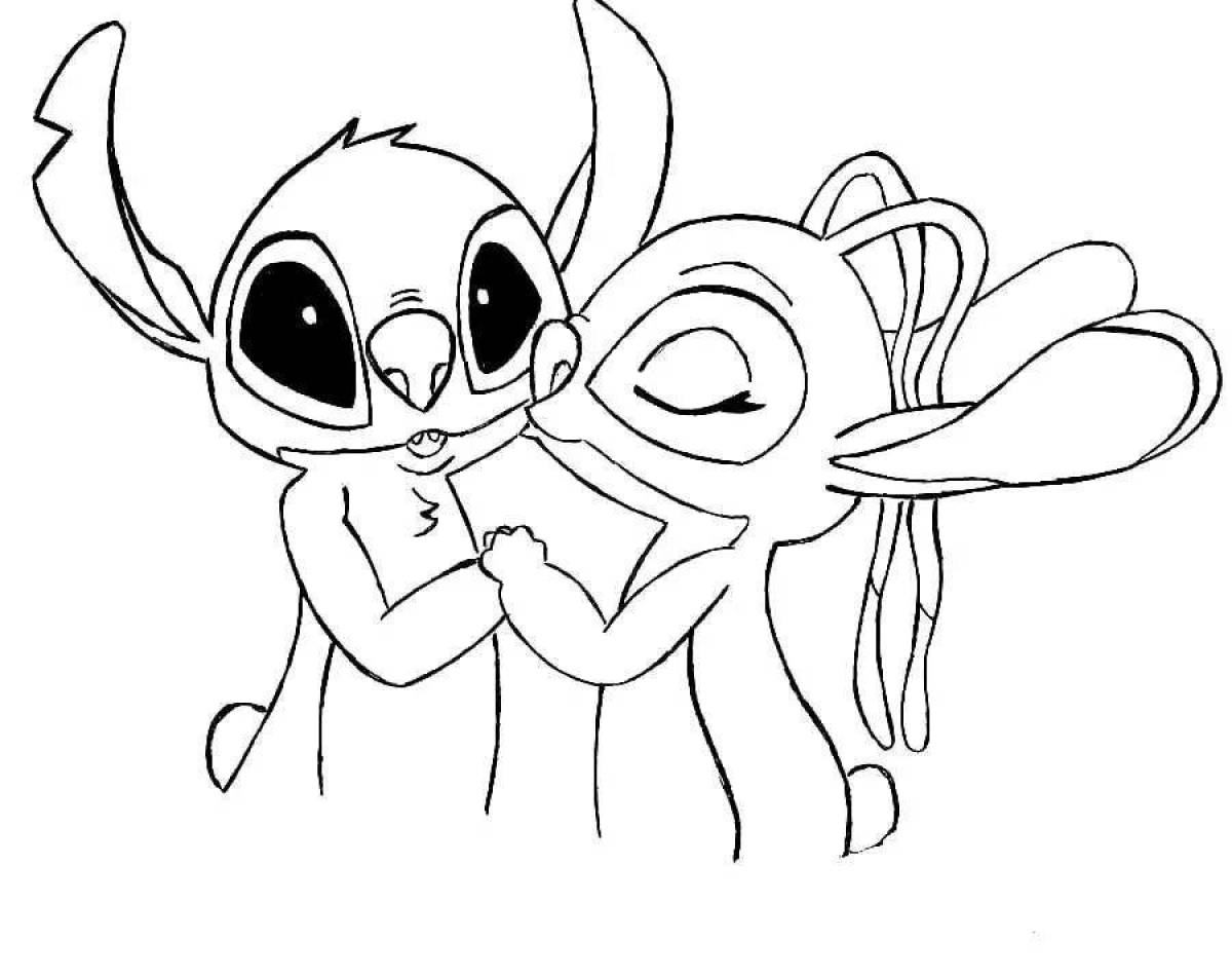 Playtime stitch and angel coloring page