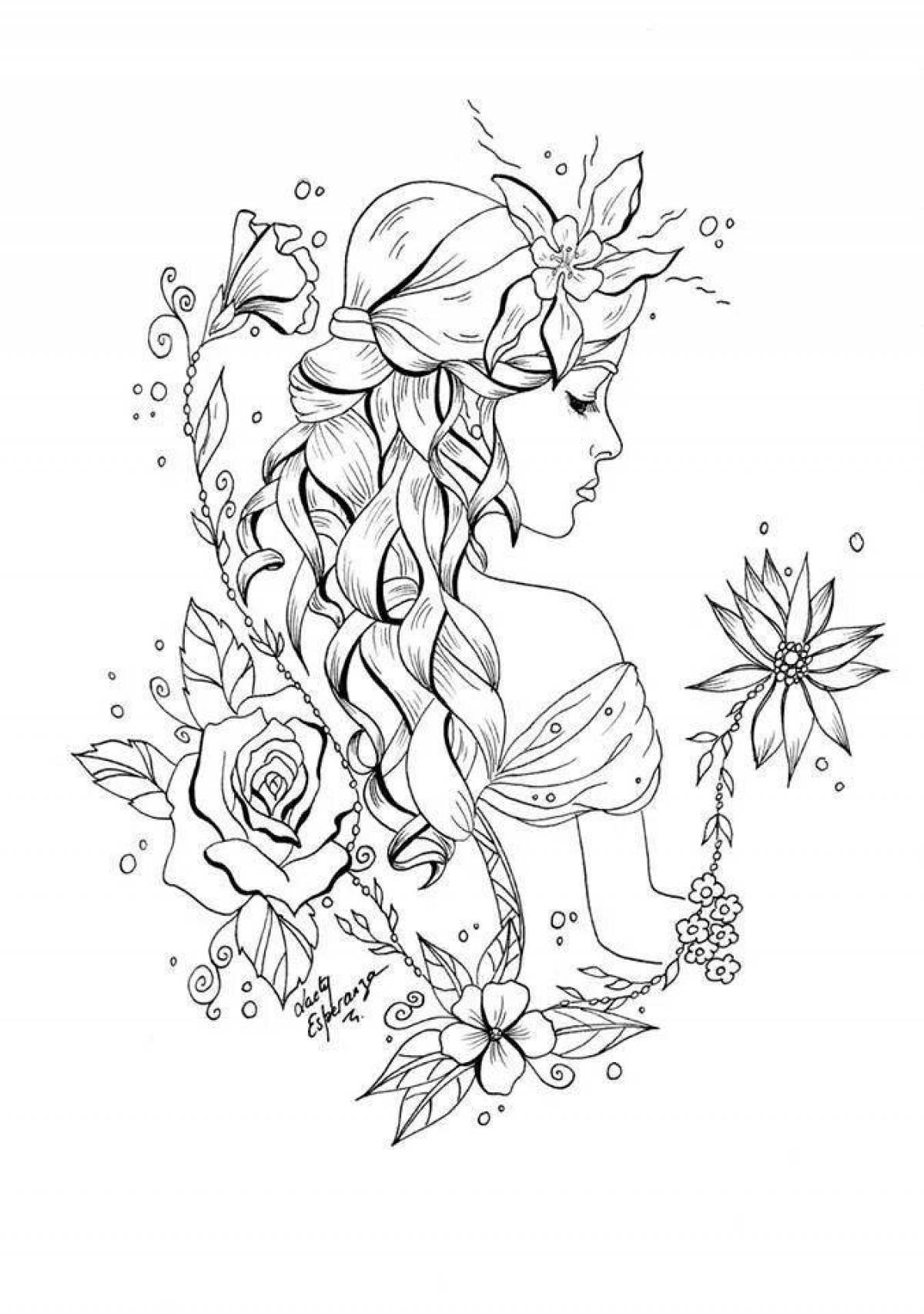 Блаженная раскраска девушка с цветами
