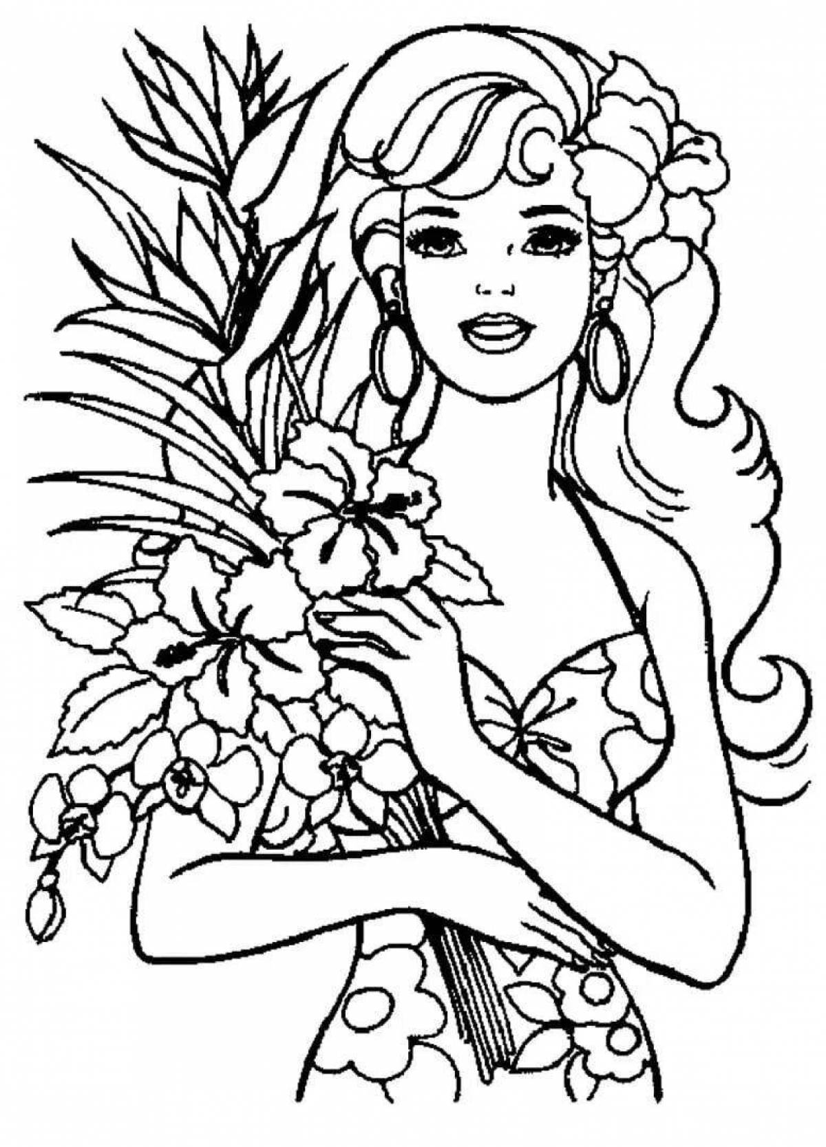 Joyful coloring girl with flowers