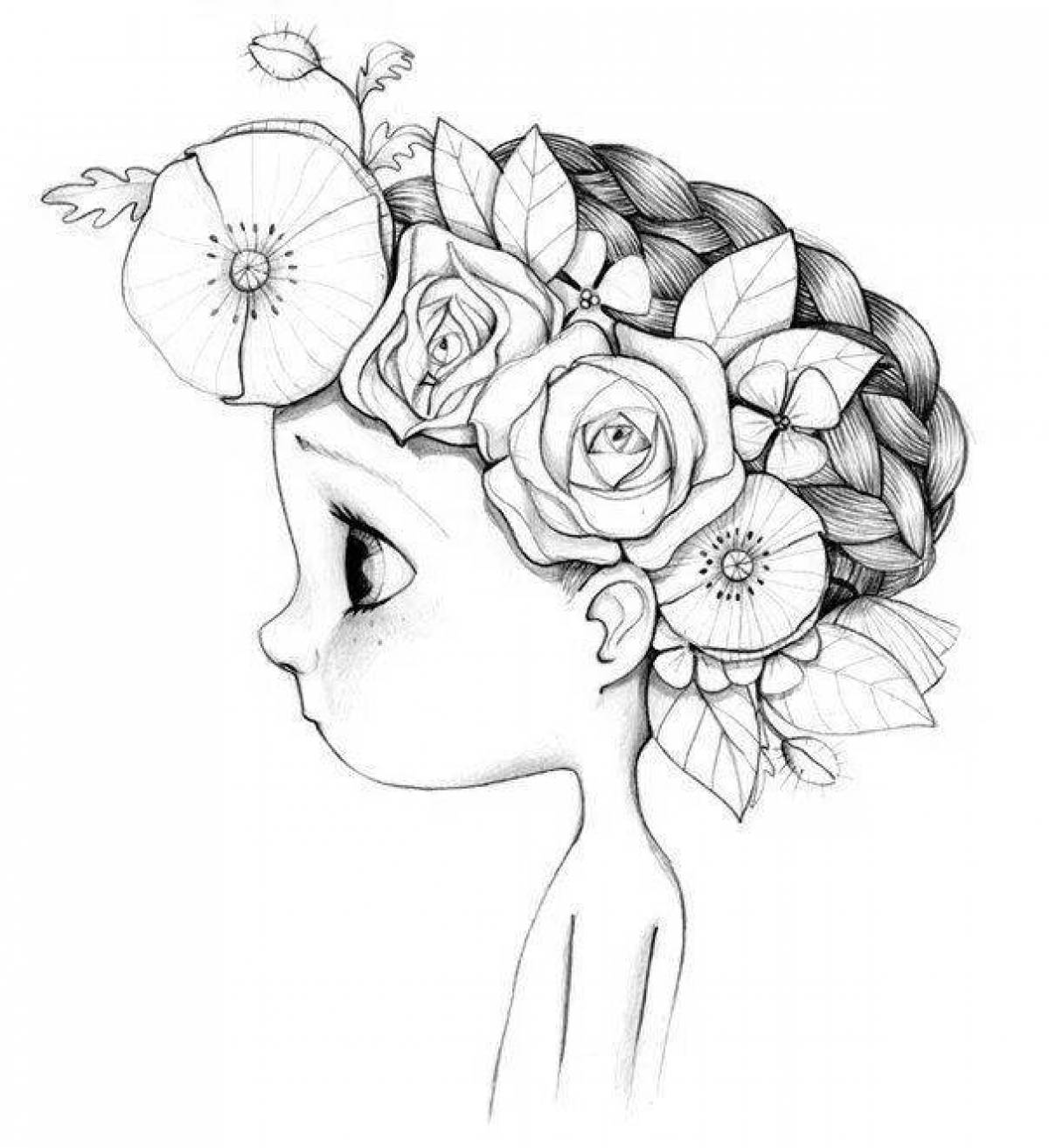 Радующая раскраска девушка с цветами