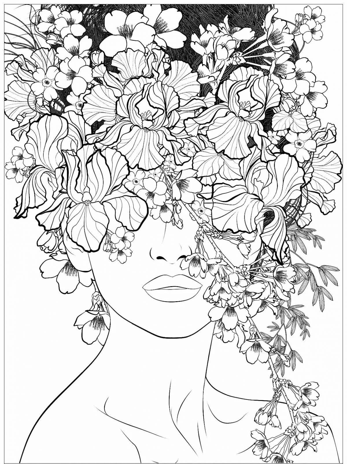 Радиантная раскраска девушка с цветами