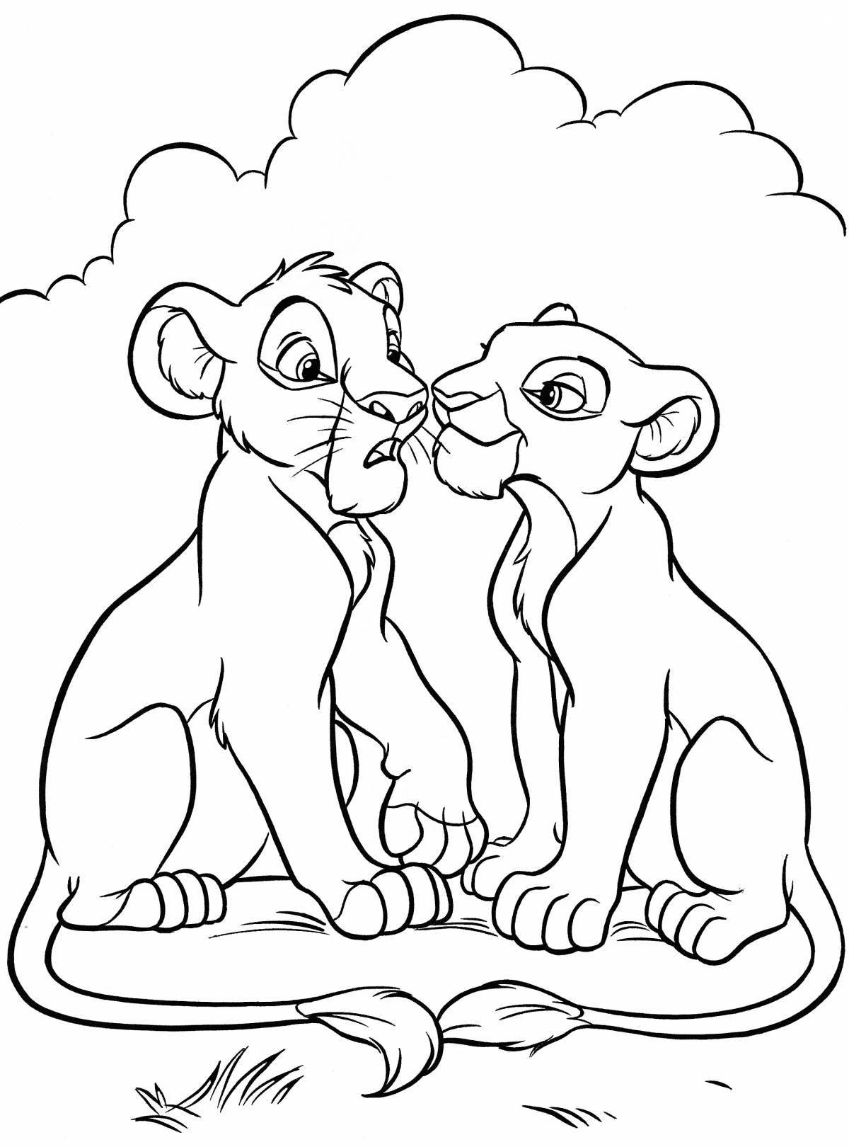 Simba and Nala playful coloring