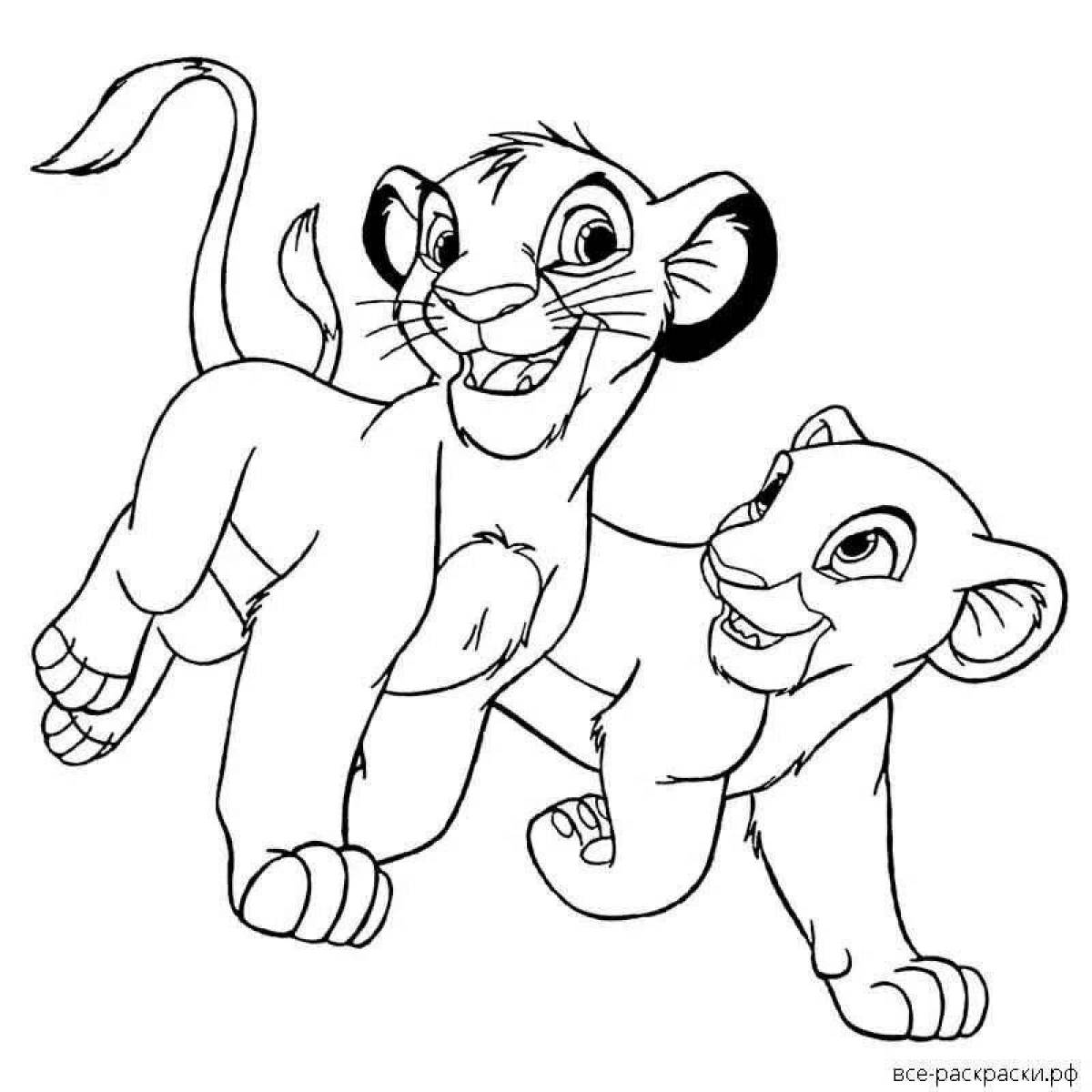 Colorful Simba and Nala coloring book