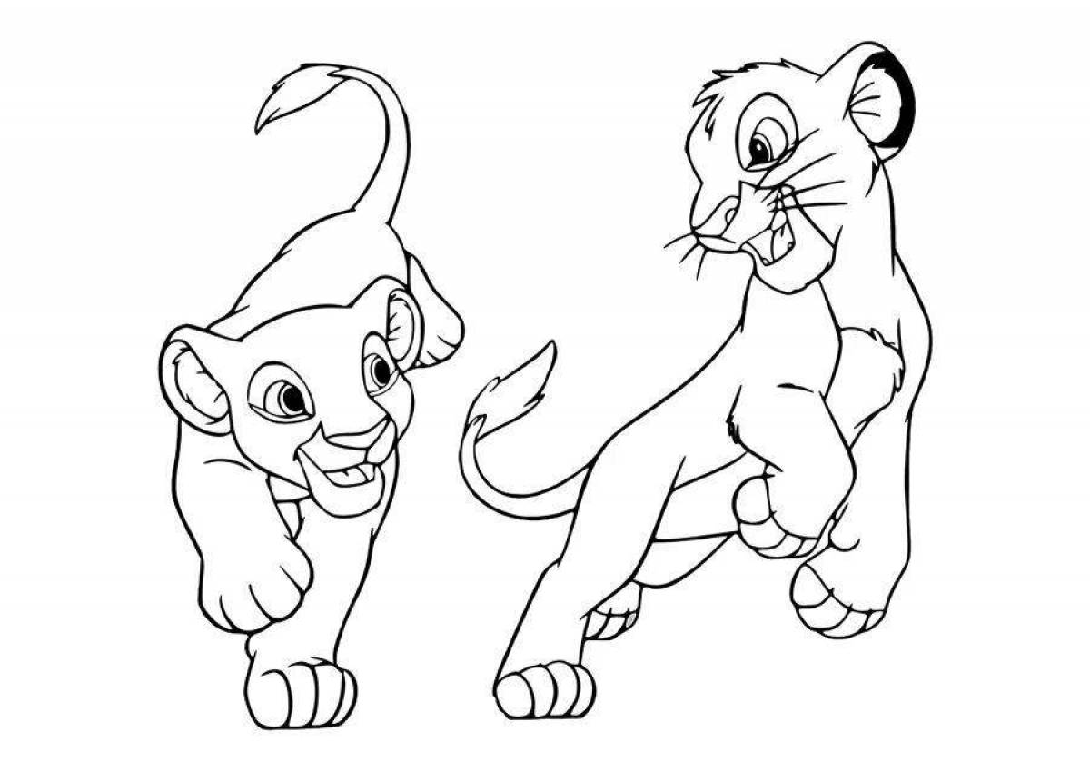 Simba and Nala cheering coloring book