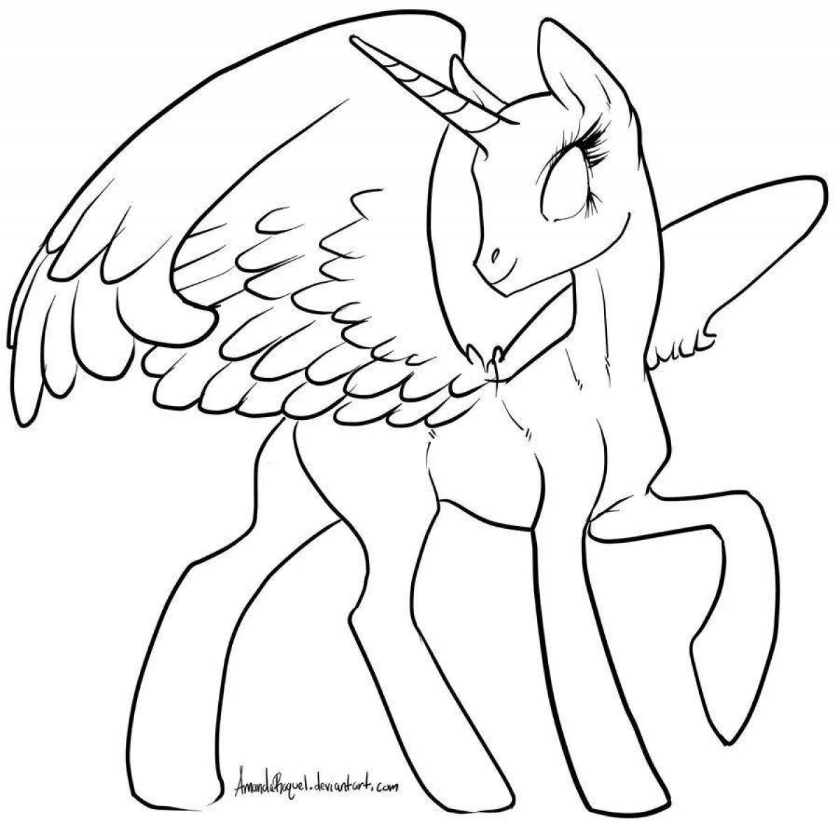 Joyful pony coloring with wings
