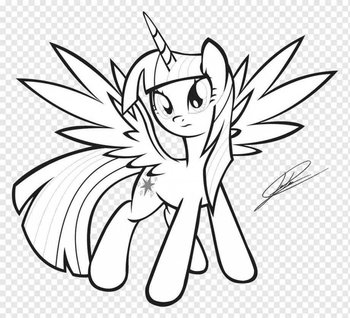 Shiny coloring pony with wings