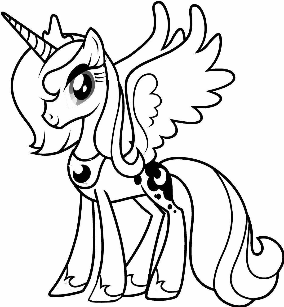 Serene coloring pony with wings