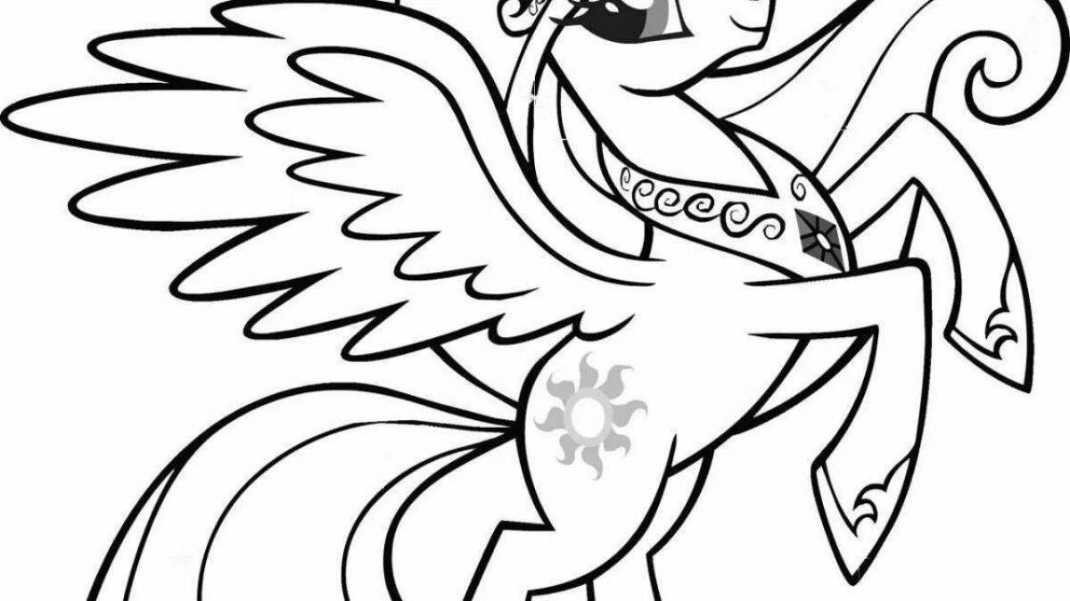 Mystical coloring pony with wings