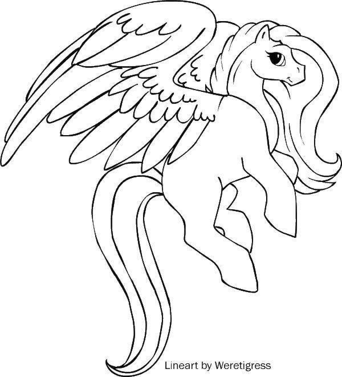 Эфирная раскраска пони с крыльями