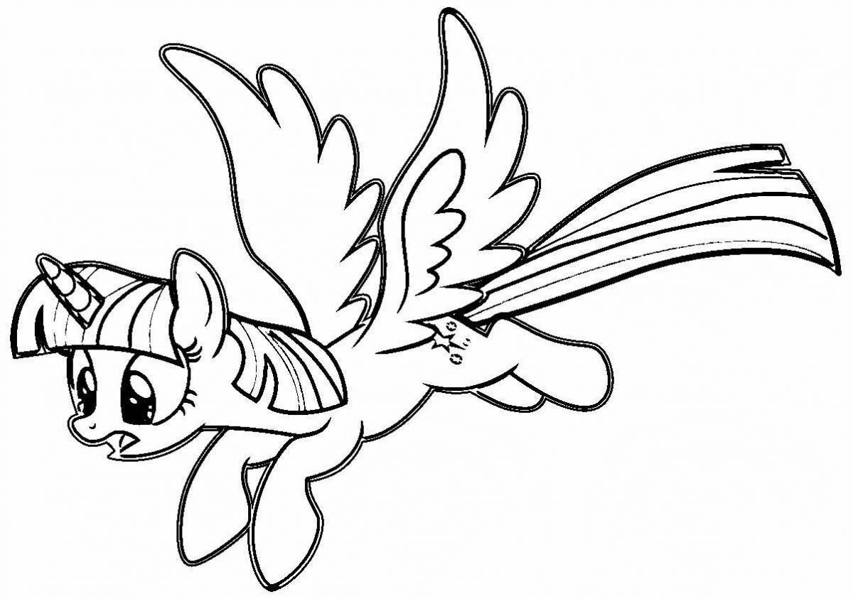 Мечтательная раскраска пони с крыльями