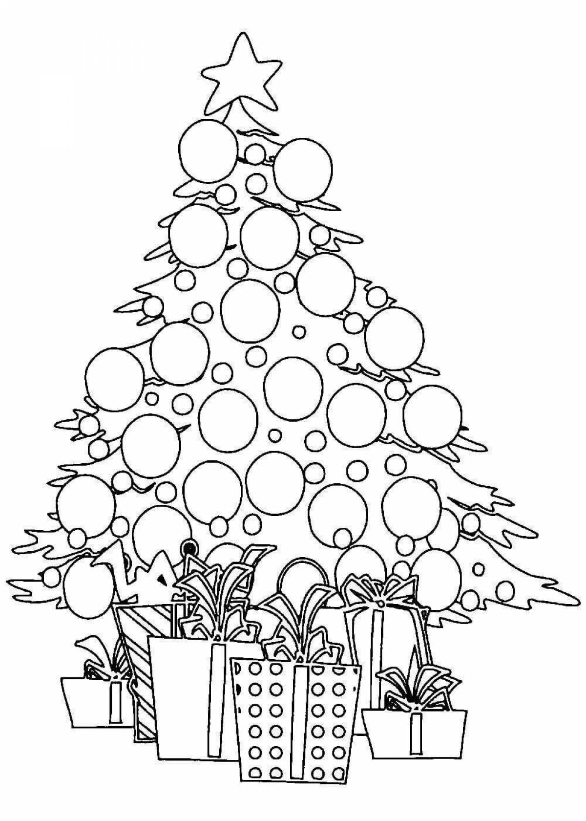 Coloring book joyful Christmas tree