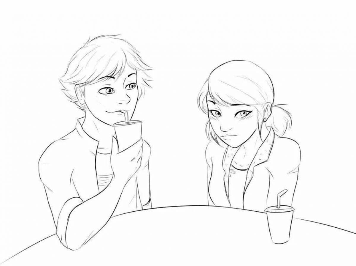 Charming coloring of marinette and adrien