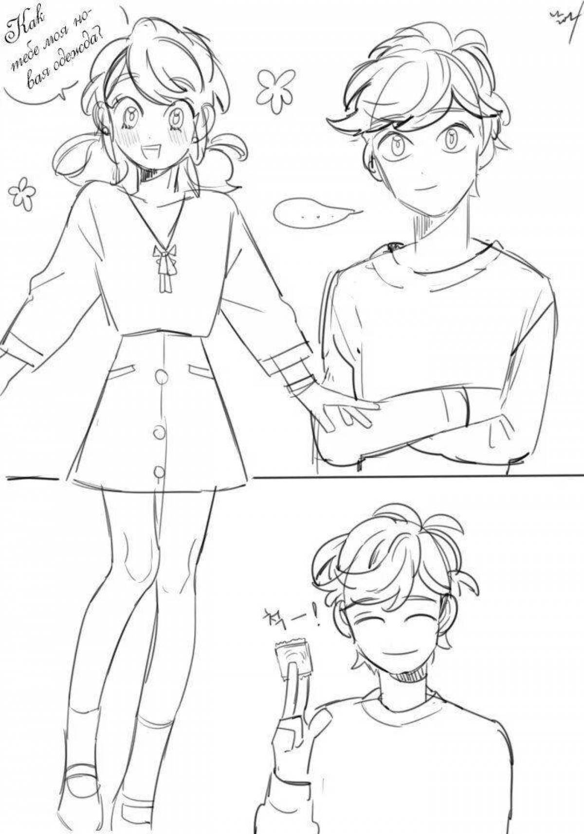 Coloring page adorable marinette and adrien