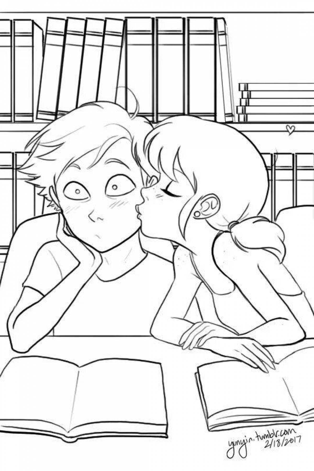 Marinette and adrian playful coloring page