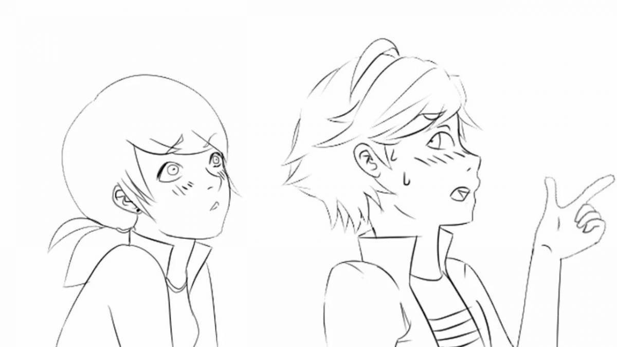 Cute marinette and adrien coloring book