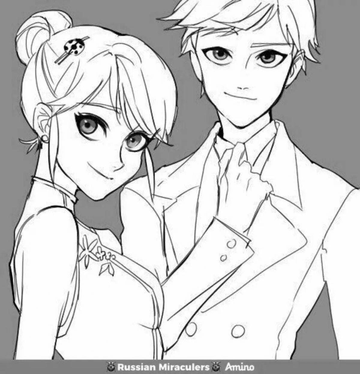 Marinette and Adrian funny coloring book