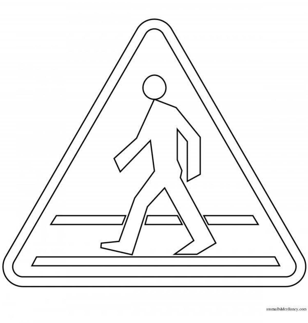 Coloring page pedestrian crossing road sign
