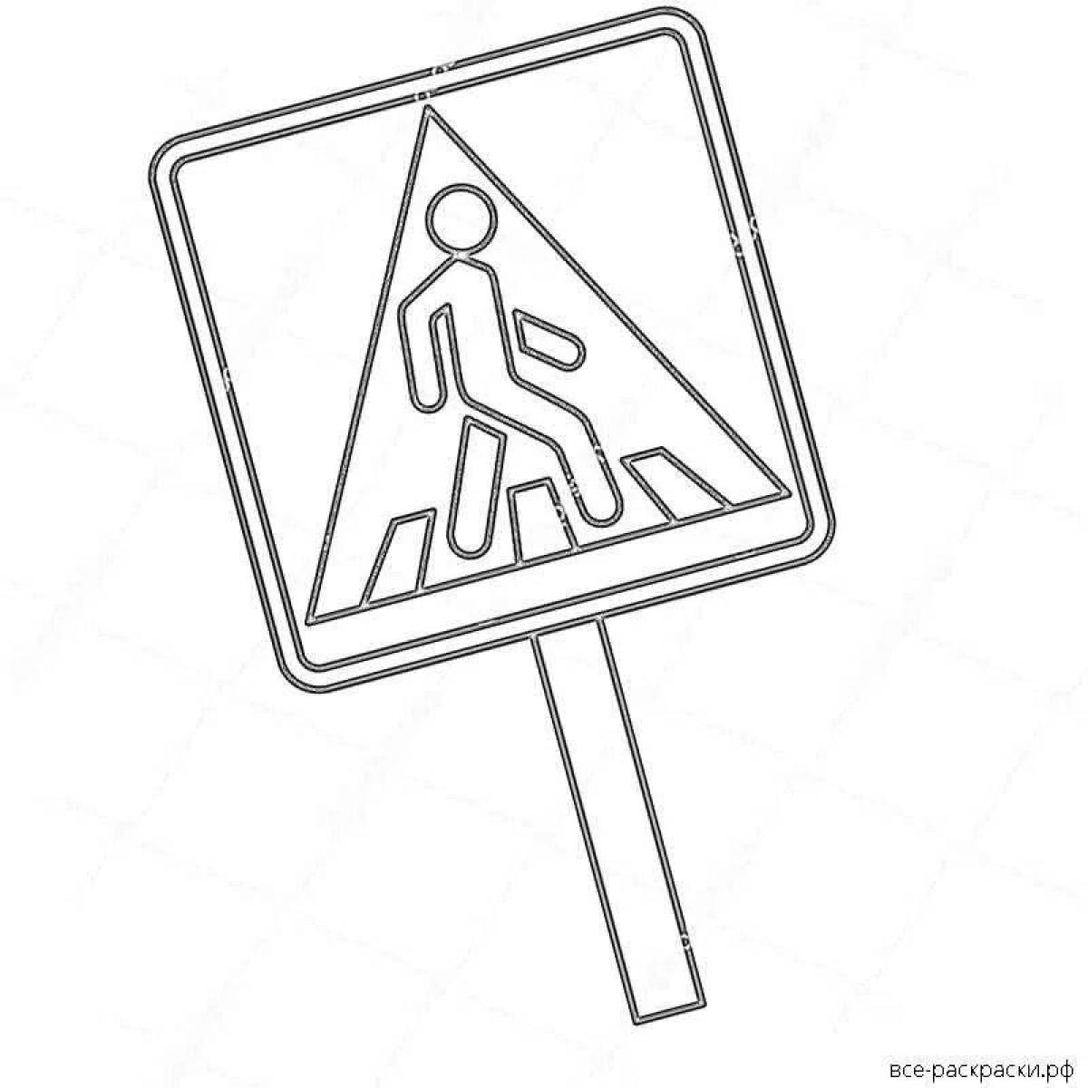 Coloring page cheerful pedestrian crossing road sign
