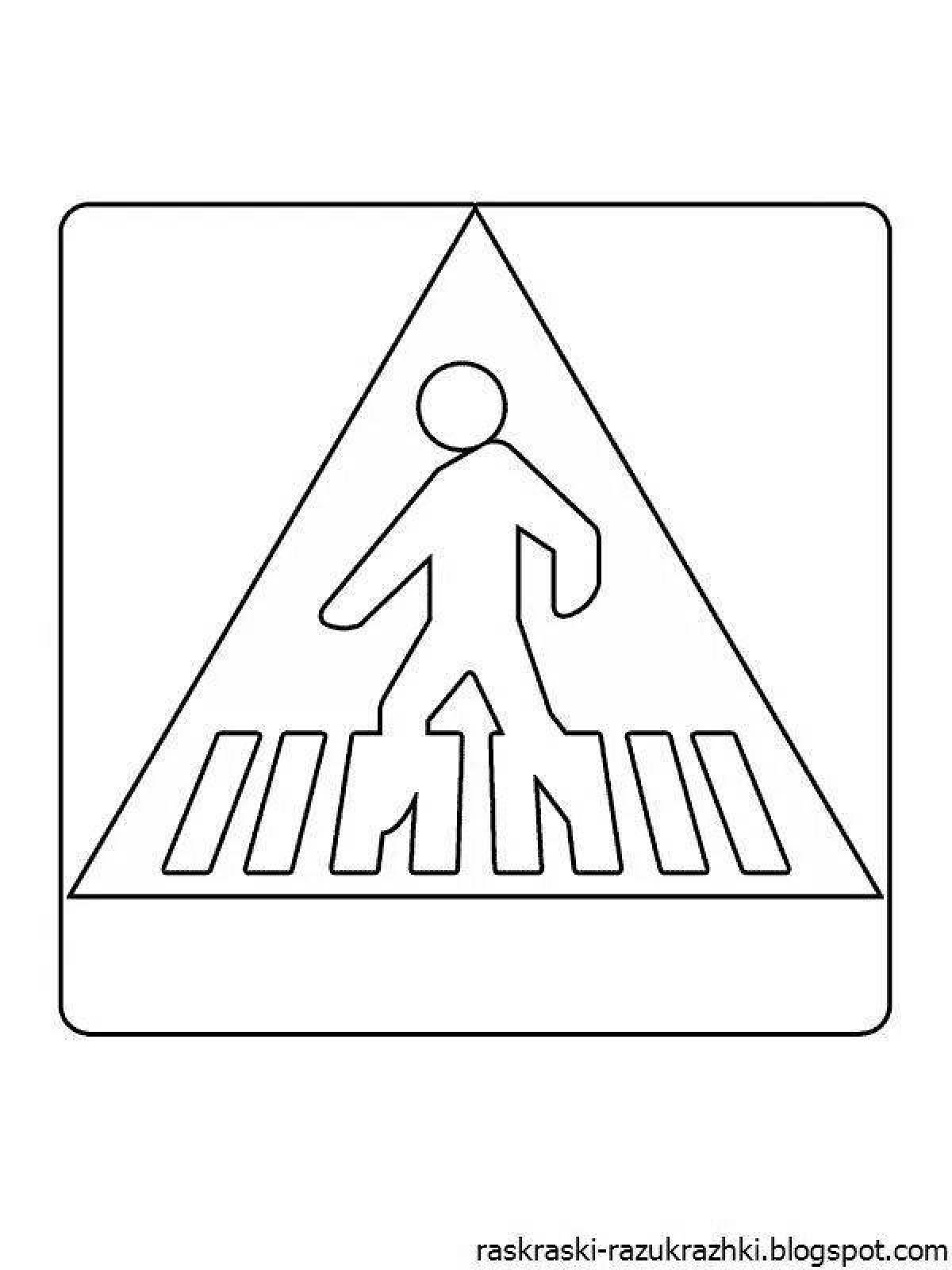Coloring page relaxing crosswalk road sign
