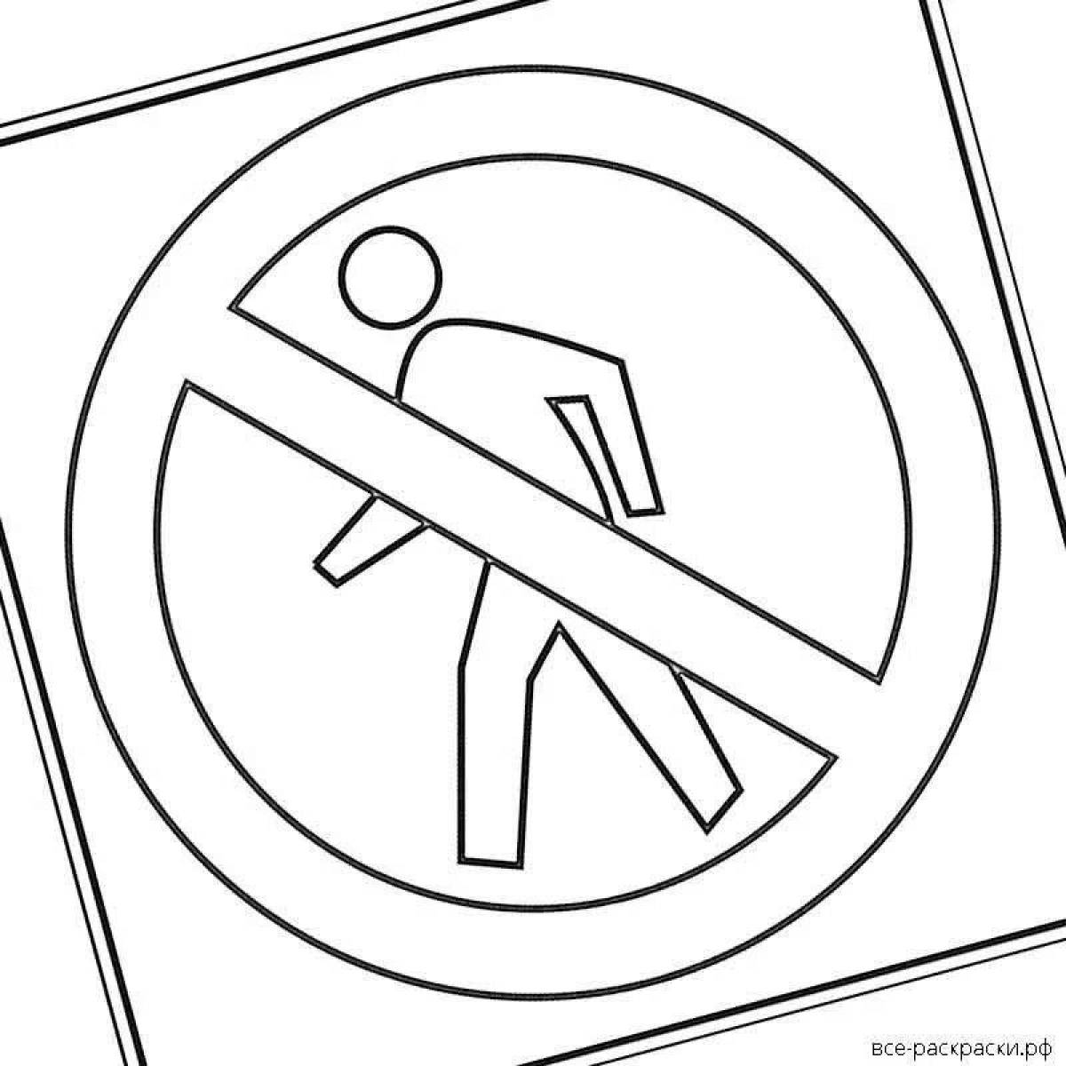 Bright No Pedestrian Traffic Sign Coloring Page
