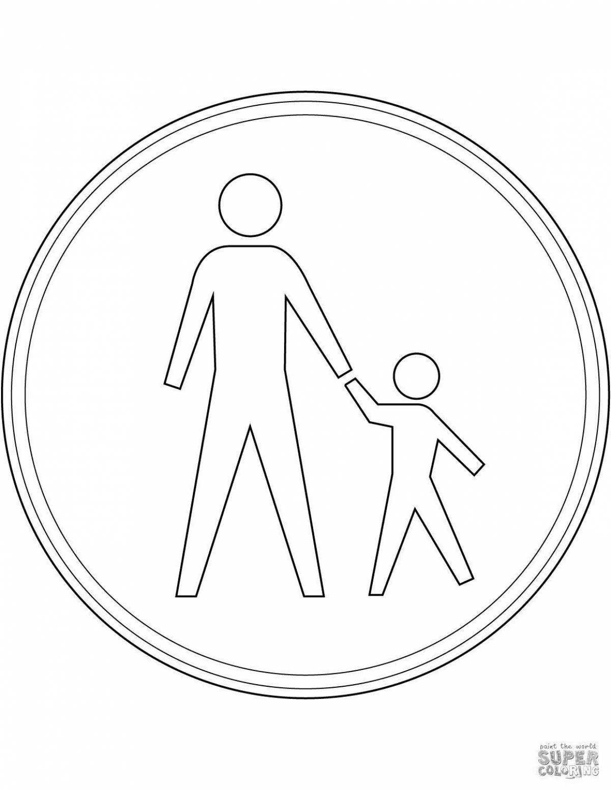 Pedestrian traffic sign prohibited in deep coloring page