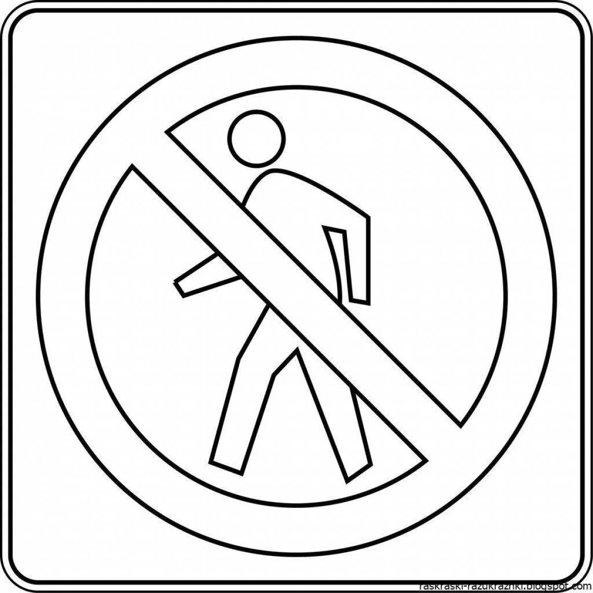 Bold No Pedestrian Traffic Sign Coloring Page