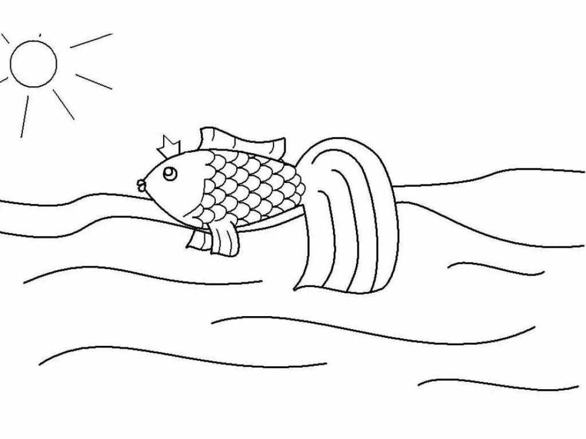Заманчивая раскраска к сказке о рыбаке и рыбке