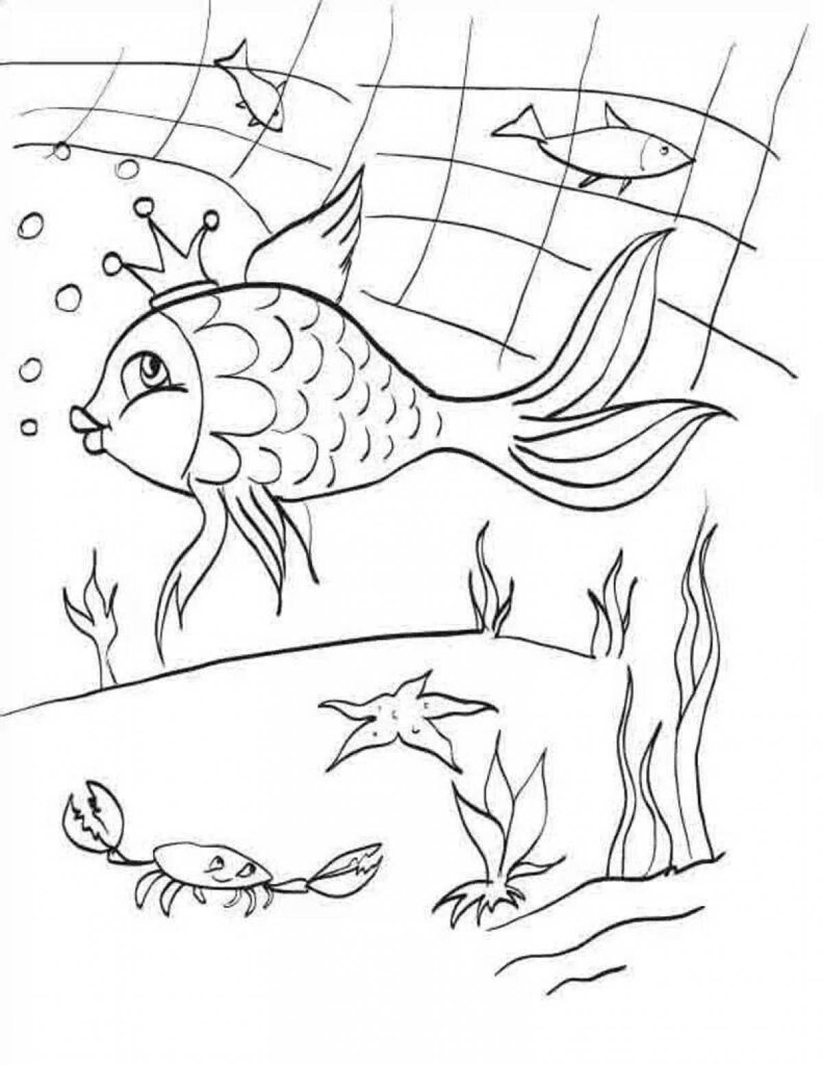 Красочная раскраска к сказке о рыбаке и рыбке