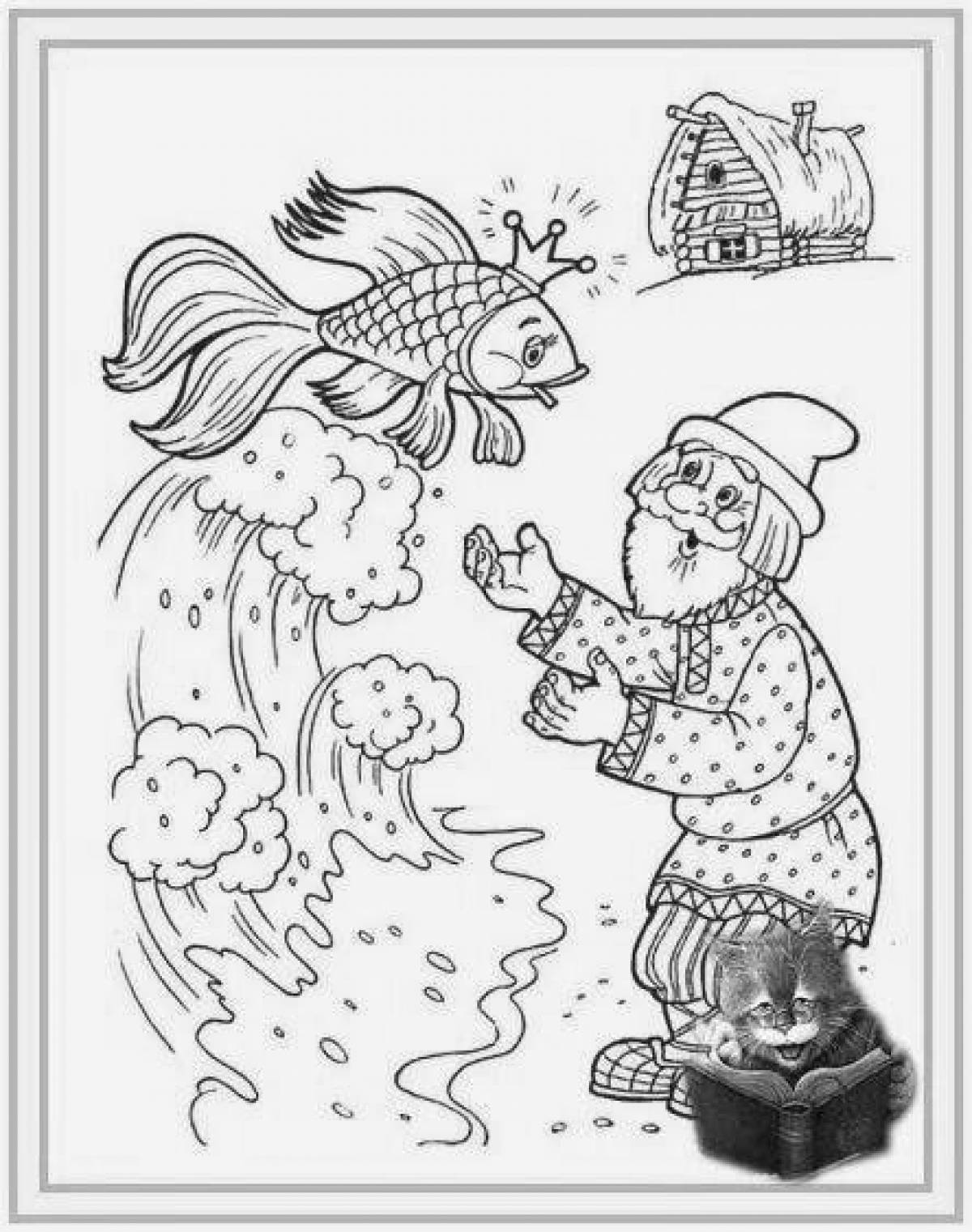 Elegant coloring book for the tale of the fisherman and the fish