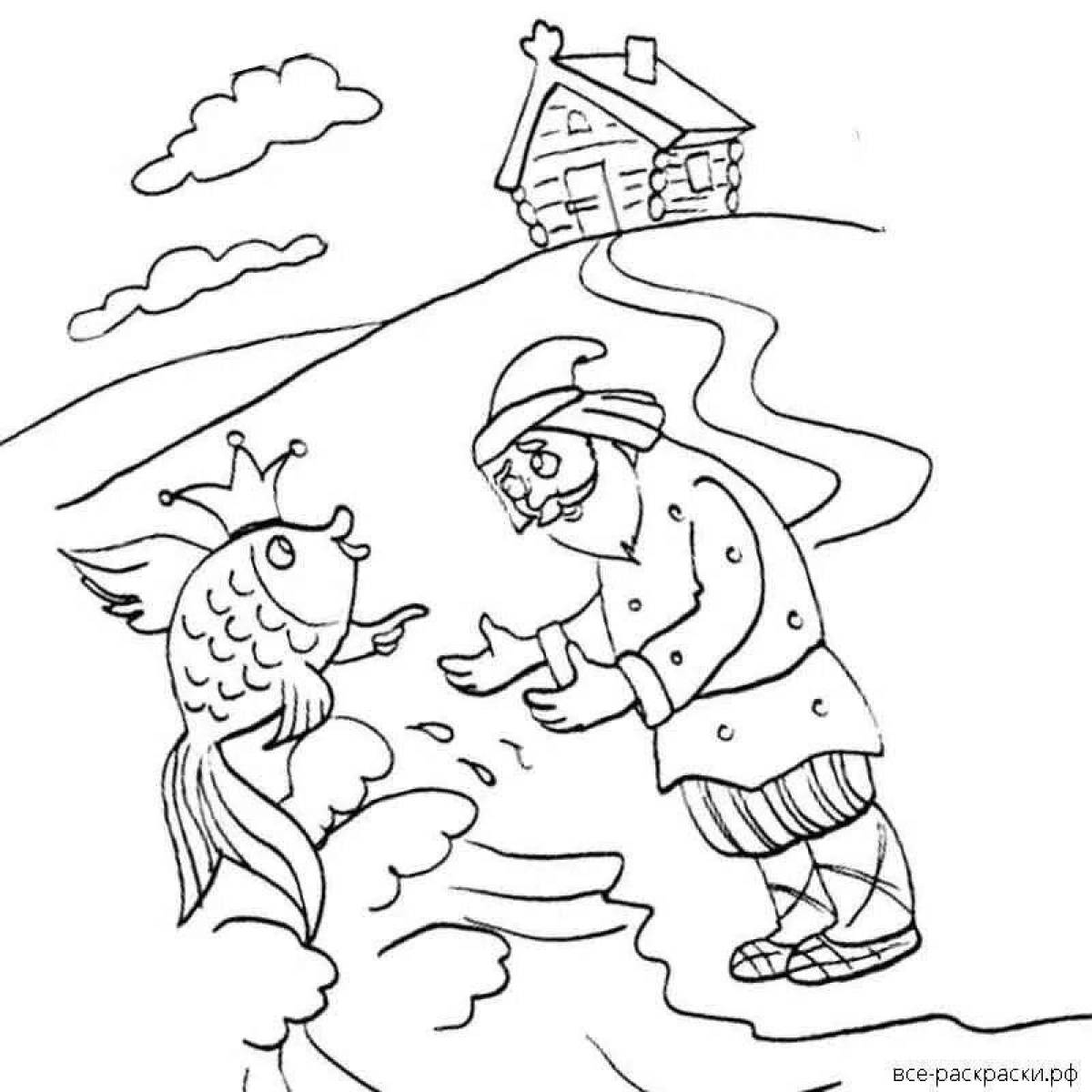 Mystical coloring book for the tale of the fisherman and the fish