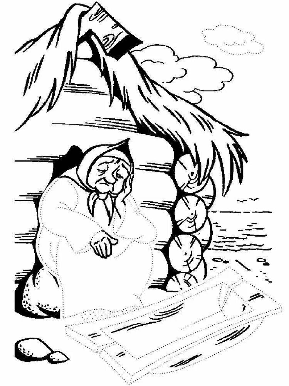 Манящая раскраска иллюстрация к сказке о рыбаке и рыбке