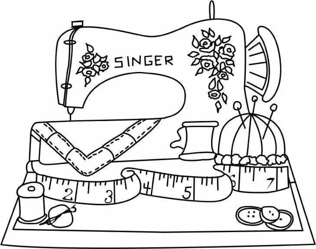 Colorful seamstress coloring page