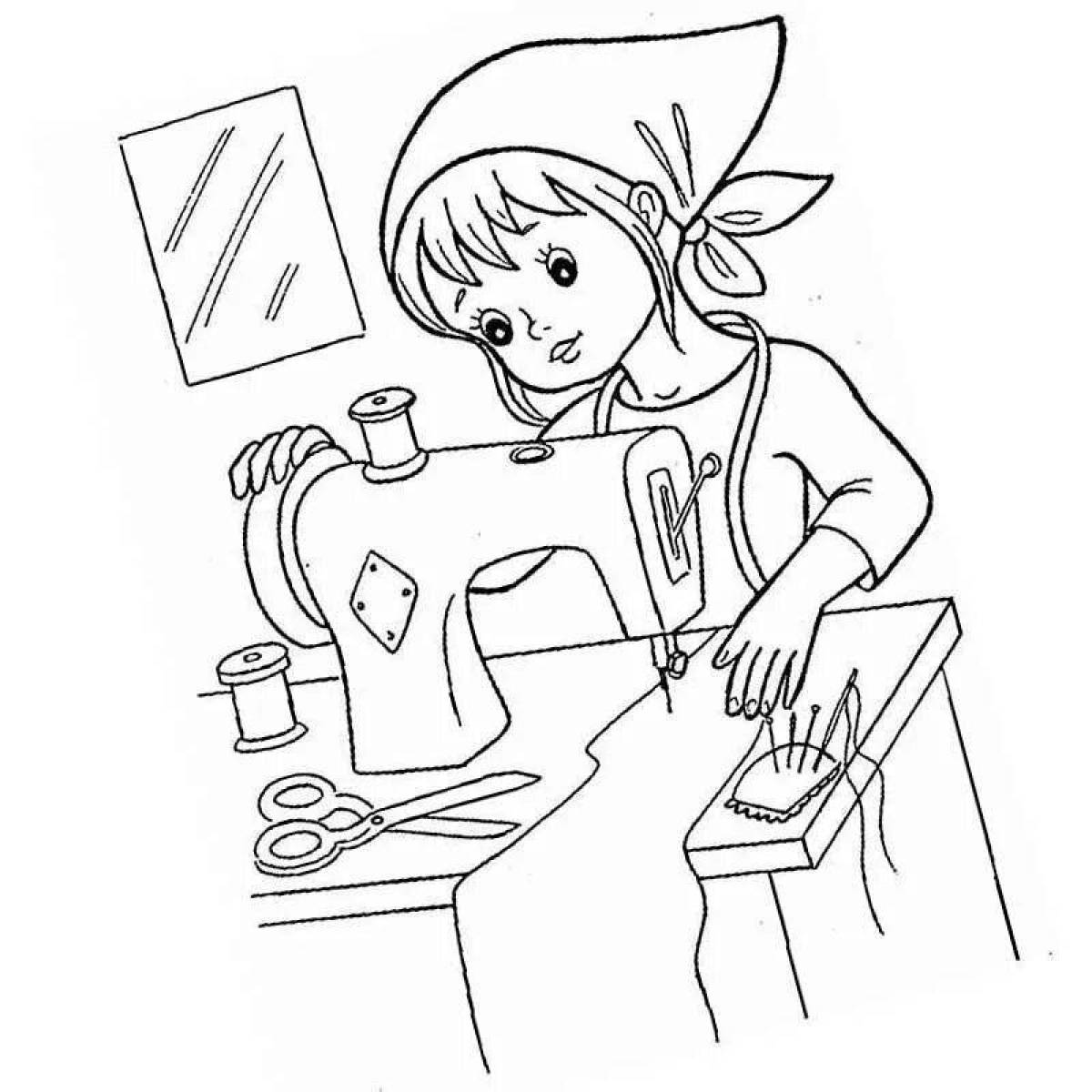 Colour-obsessed seamstress coloring page