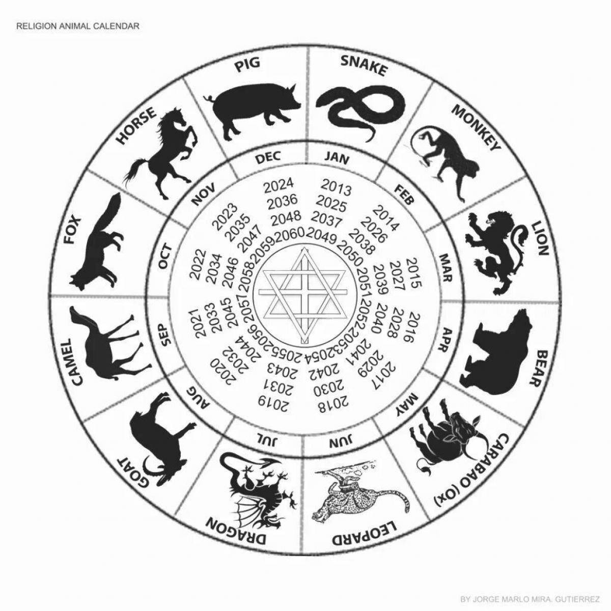 Chinese calendar coloring page playful