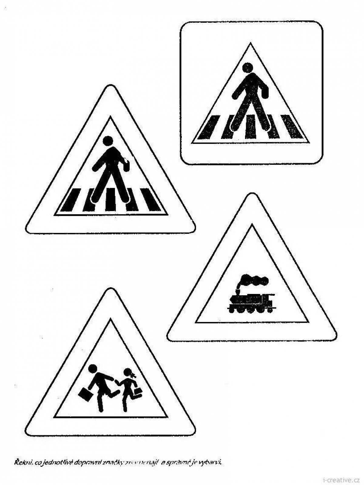 Coloring page with warning sign