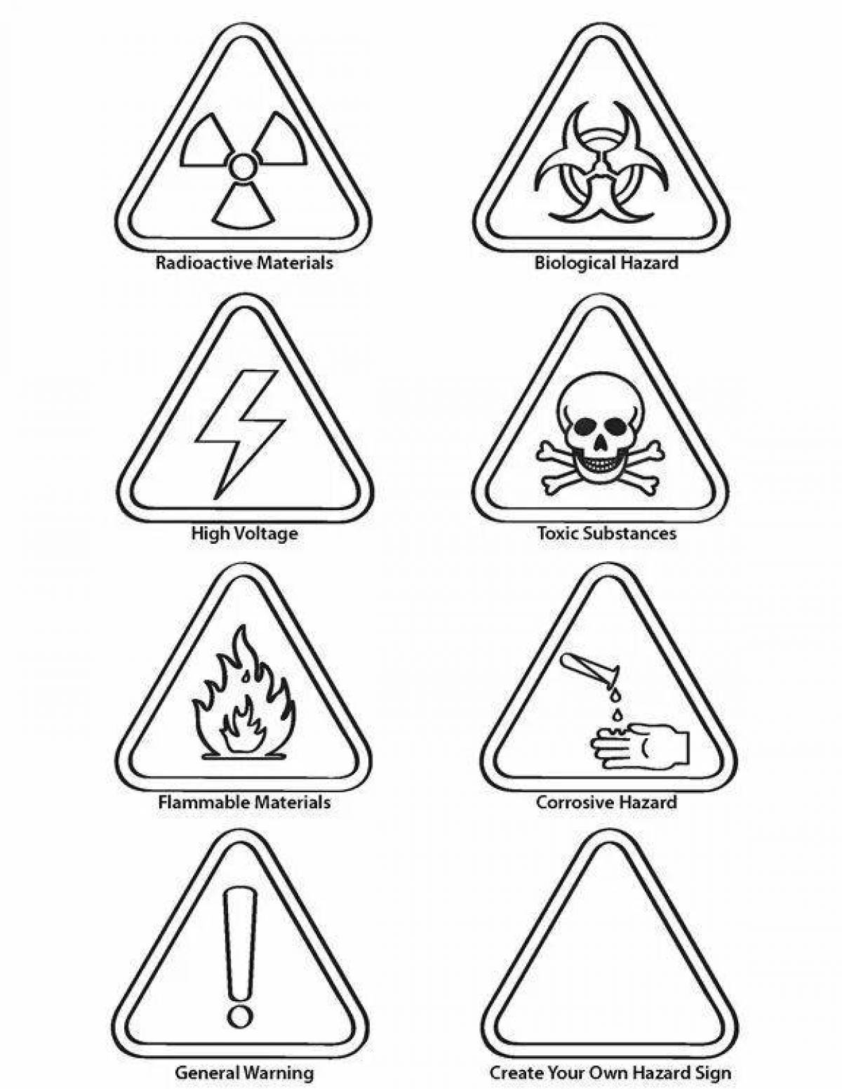 Fun warning signs coloring page