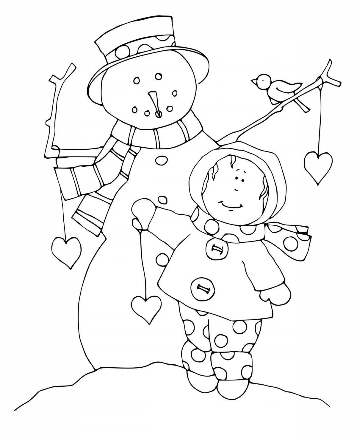 Humorous coloring book snowman