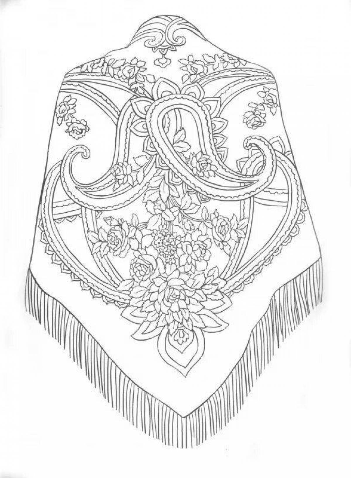 Coloring page stylish Pavloposad shawl