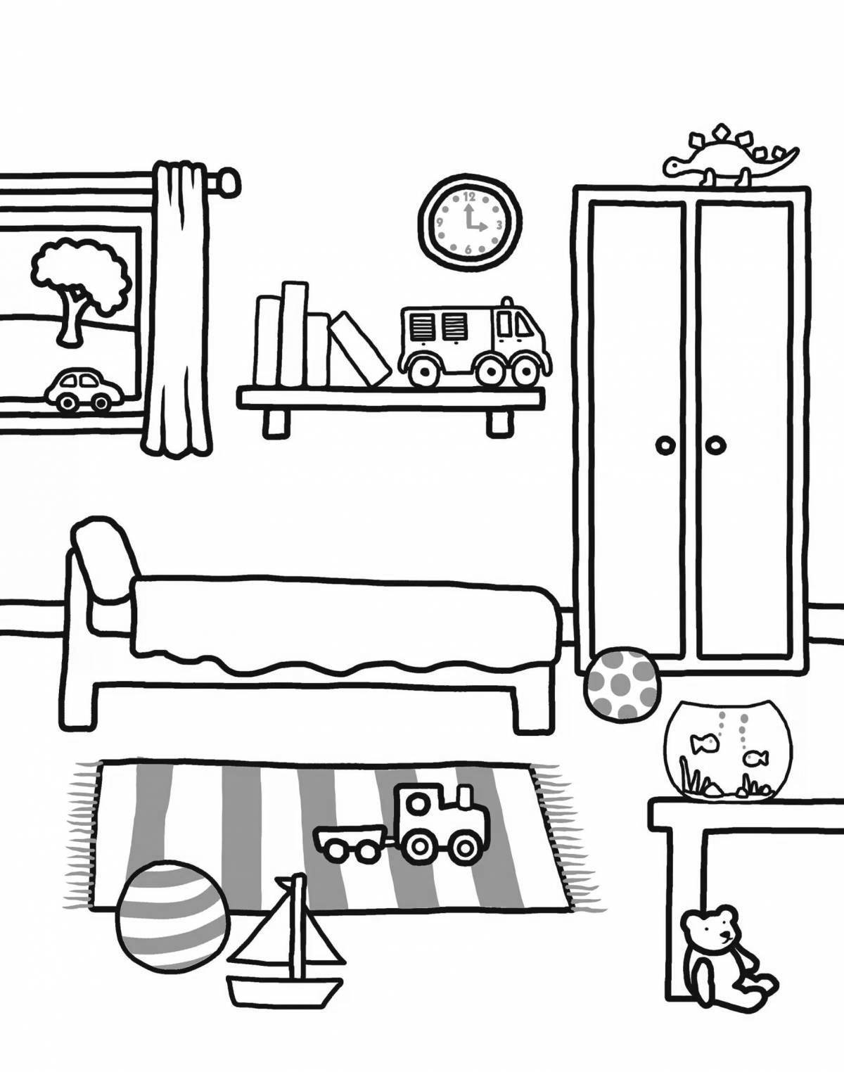 Living game room coloring page