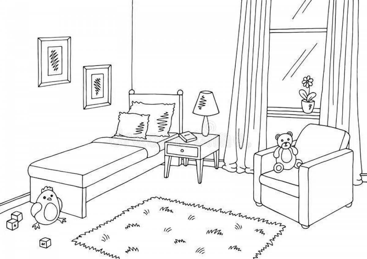 Fun game room coloring page