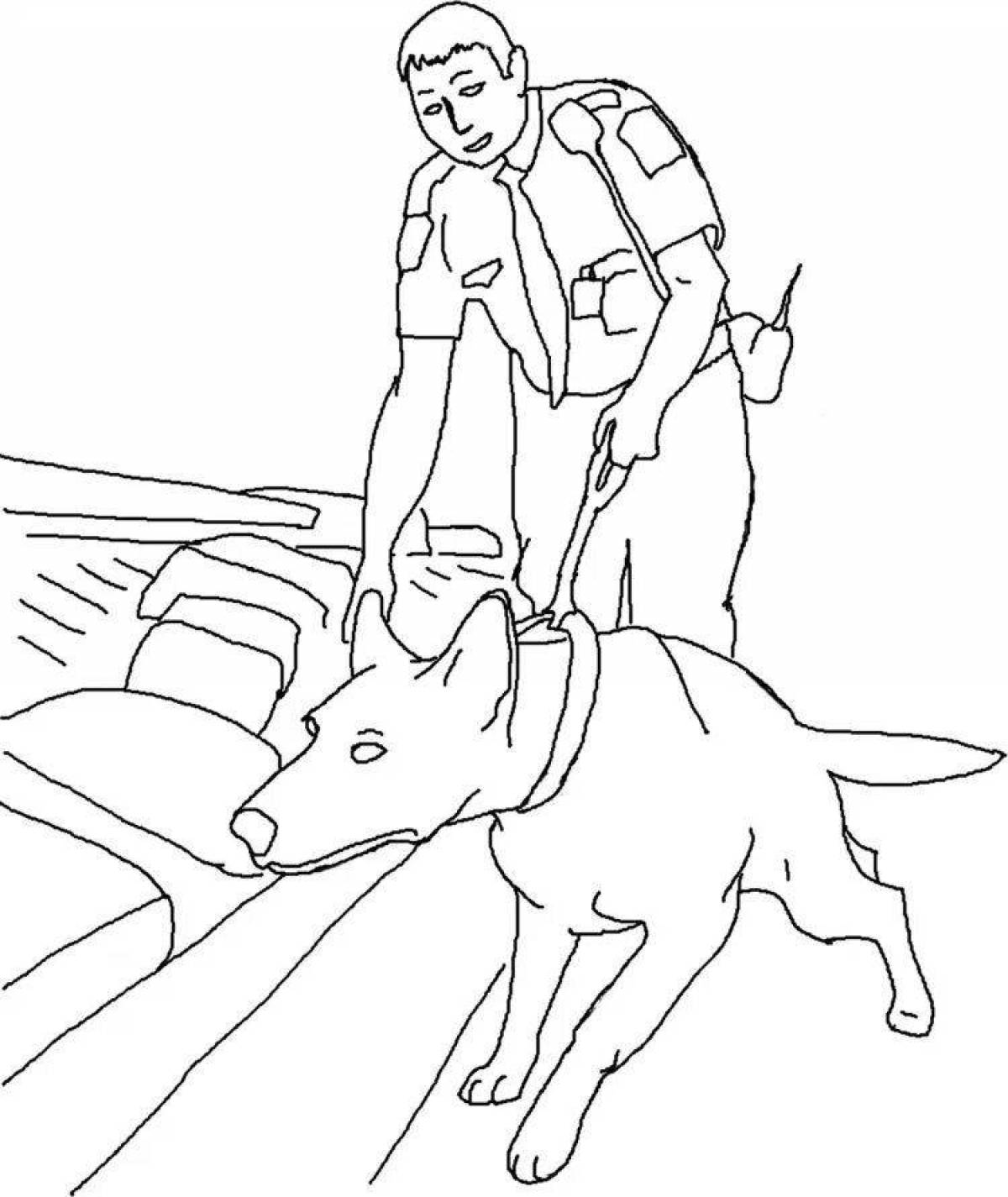 Alert police dog coloring page