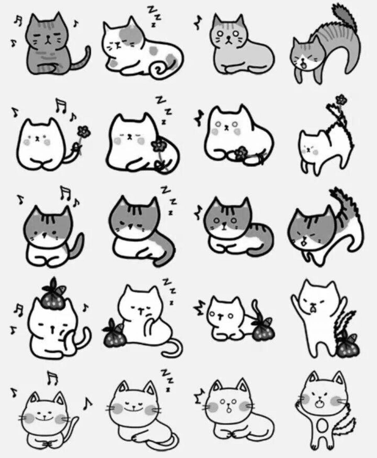 Очаровательная кошка-наклейка-раскраска
