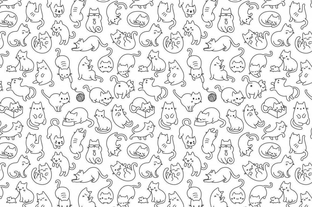 Fluffy cat sticker coloring page