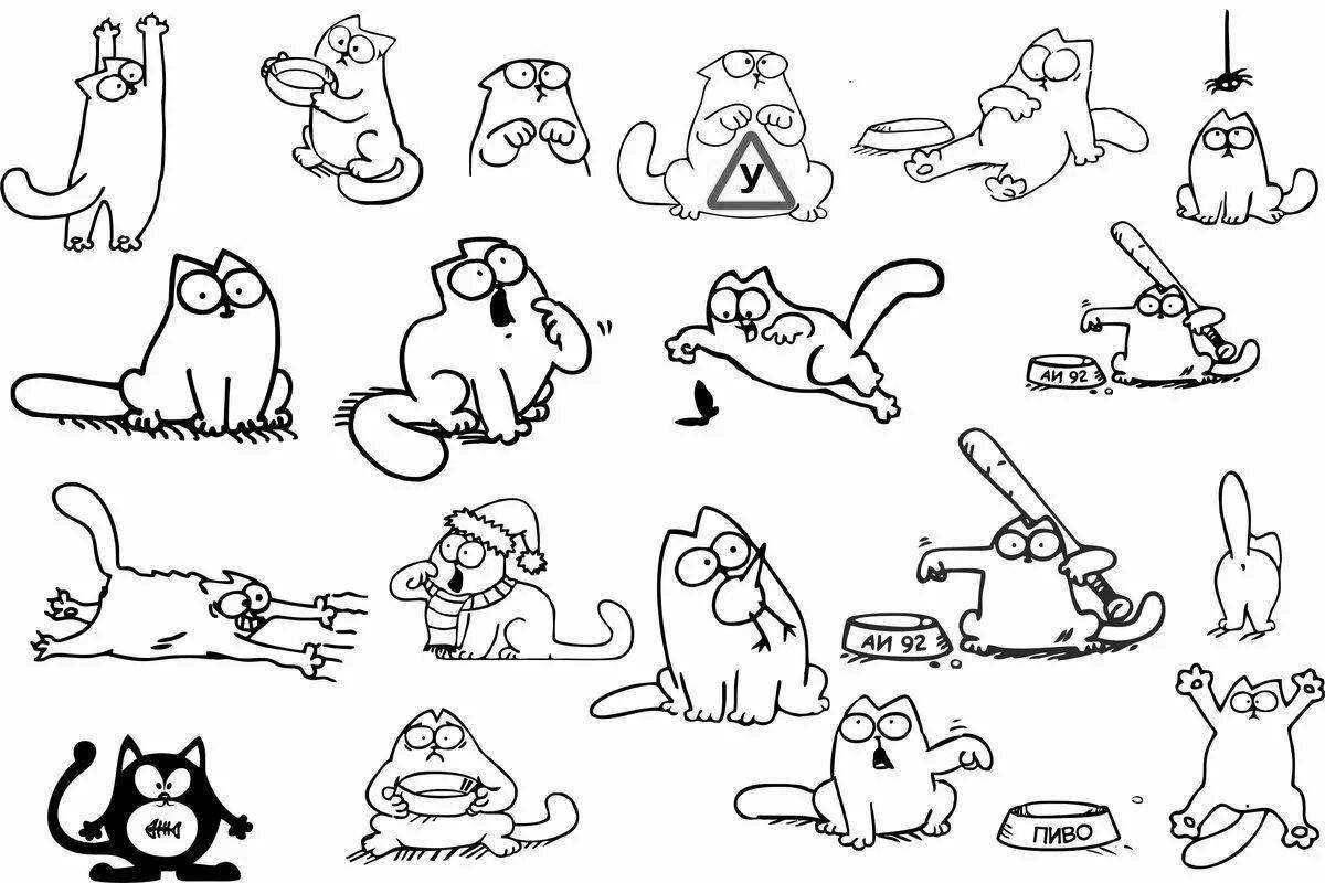 Adorable cat coloring book sticker