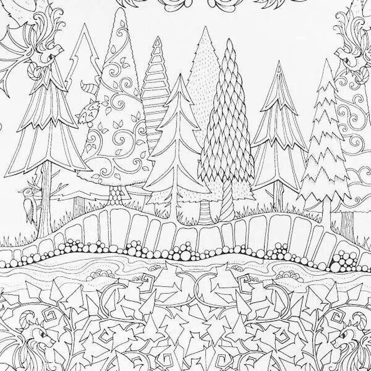 Serene magic forest coloring book